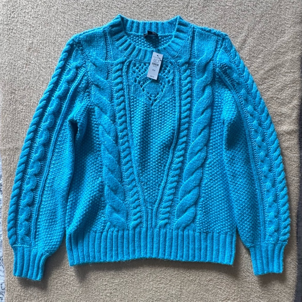 Talbots Petite PM Knit Sweater in Bright Turquoise Blue